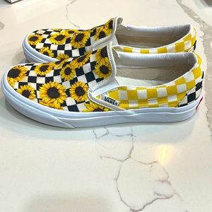 Custom Floral and Checkered Vans Slip Ons